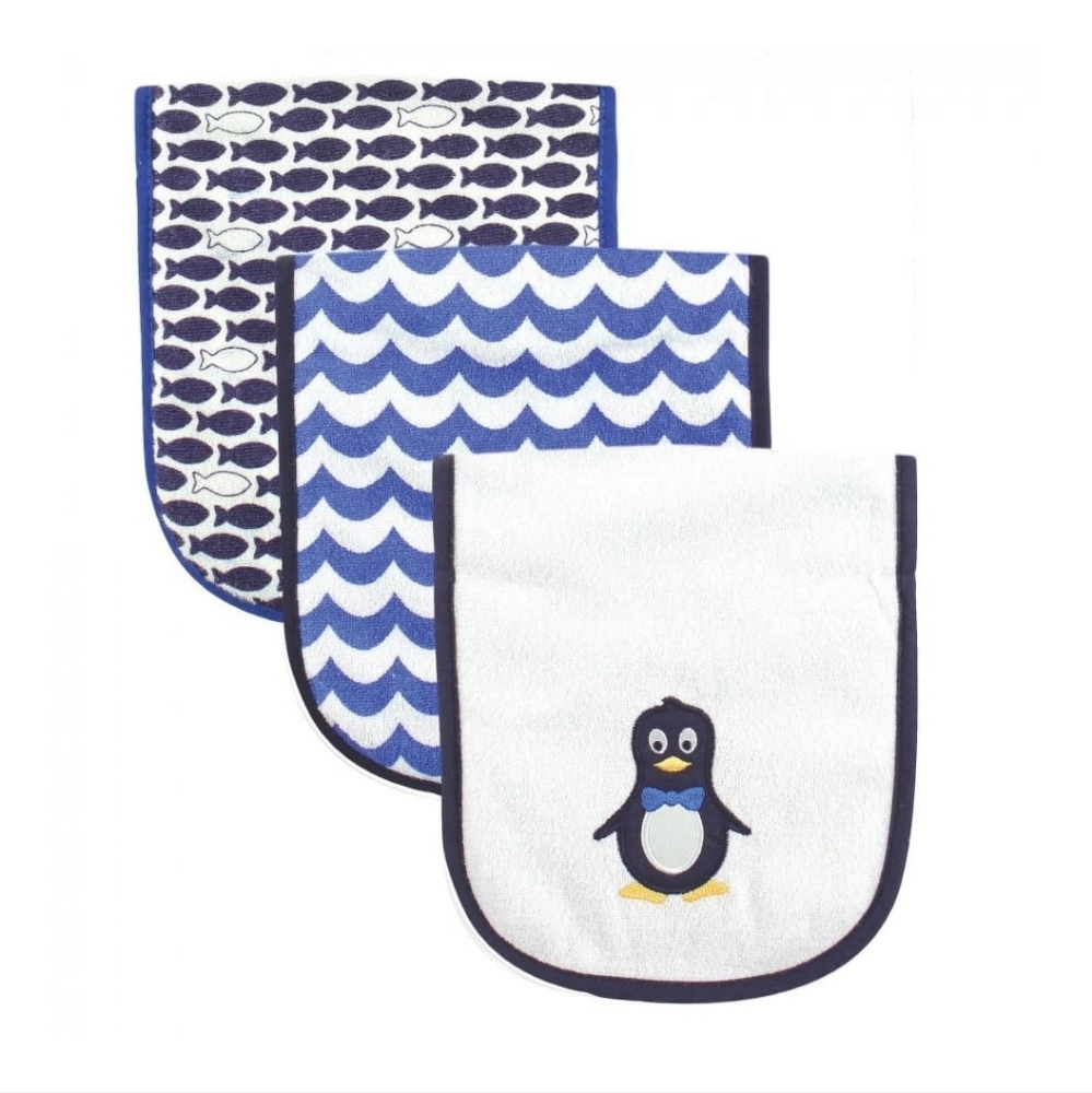 3 pack Burp Cloths Luvable Friends in Penguin Print